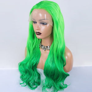 Green Body Wave Lace Front Wigs for Women Heat-Resistant Glueless Wig