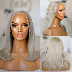 Silver Grey Lace Front Bob Wigs S