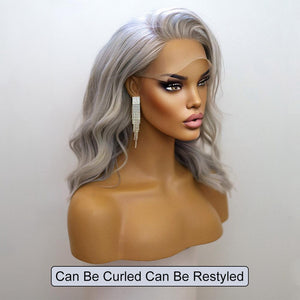 Silver Grey Lace Front Bob Wigs S