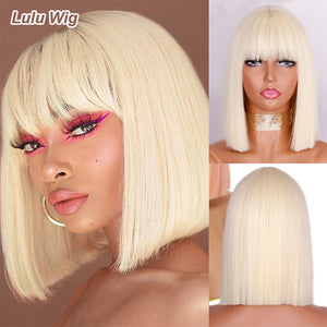 Synthetic Blonde Wig with Bangs Short Wigs for Women