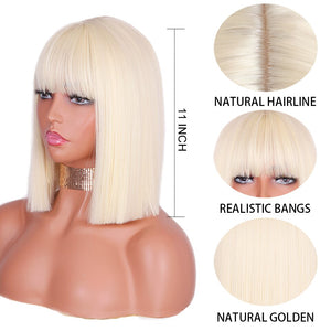 Synthetic Blonde Wig with Bangs Short Wigs for Women