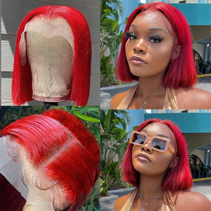 Red Bob Wig Human Hair Straight Short Bob Lace Wigs For Black Women