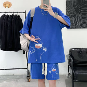 4XL Large Men's Sports Suit Japan High Street Fashion T-shirt