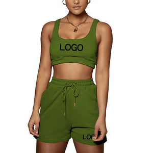 Custom Your Logo Women Sports Vest Crop Top and Short Pants