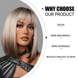 Short Straight Synthetic Wigs for Women Blonde to Brown