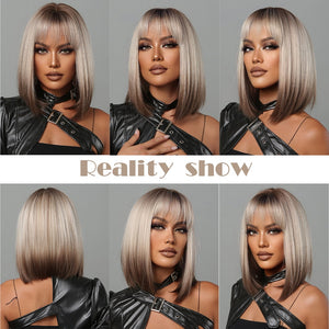 Short Straight Synthetic Wigs for Women Blonde to Brown