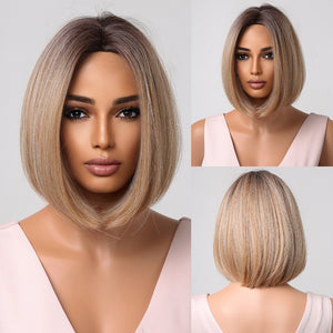 Short Straight Synthetic Wigs for Women Blonde to Brown