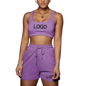 Custom Your Logo Women Sports Vest Crop Top and Short Pants