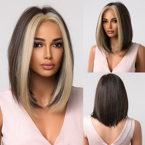 Short Straight Synthetic Wigs for Women Blonde to Brown