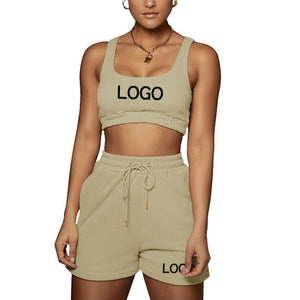 Custom Your Logo Women Sports Vest Crop Top and Short Pants