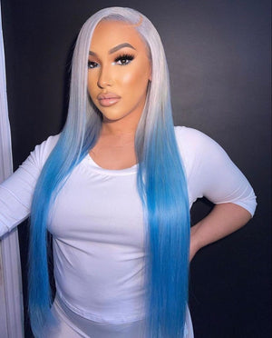 Ombre Sliver Blue Lace Front Wigs