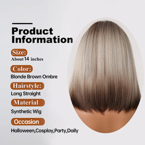 Short Straight Synthetic Wigs for Women Blonde to Brown