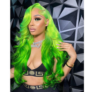 Green Body Wave Lace Front Wigs for Women Heat-Resistant Glueless Wig