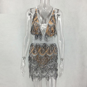 Sequins Fringed Bandage Christmas Party Dress