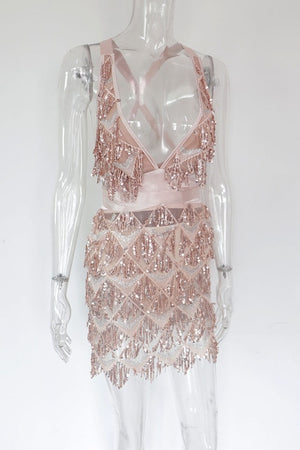 Sequins Fringed Bandage Christmas Party Dress