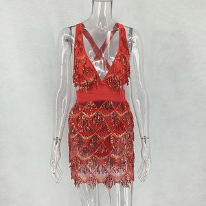 Sequins Fringed Bandage Christmas Party Dress
