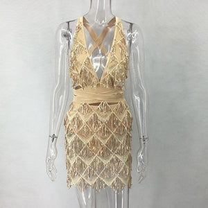 Sequins Fringed Bandage Christmas Party Dress