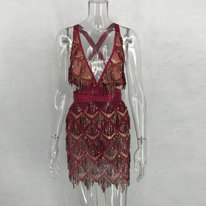 Sequins Fringed Bandage Christmas Party Dress