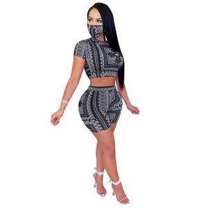 Scarf Print Club Sexy Two Piece Set for Women