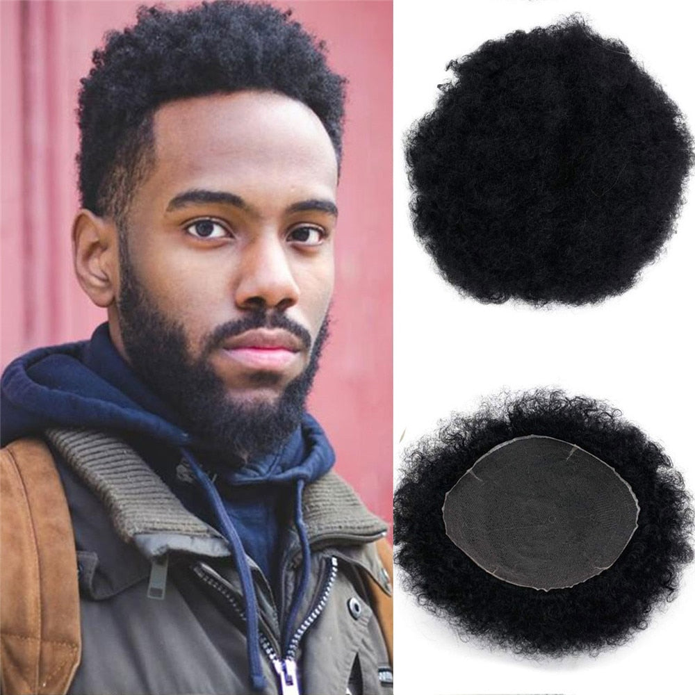 Men's Toupee 10x8" Replacement Afro Curl Mens Wig