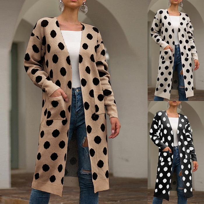 Women Long Sleeve Dots Print Sweater