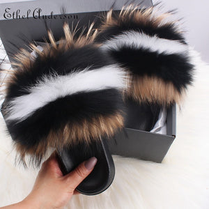 Real Fox Fur Slides For Women