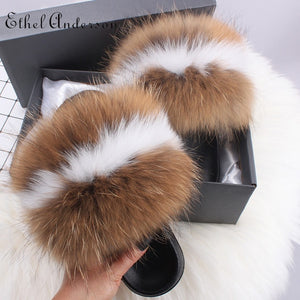 Real Fox Fur Slides For Women