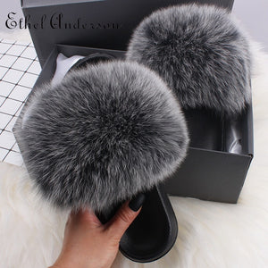 Real Fox Fur Slides For Women