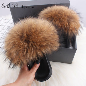 Real Fox Fur Slides For Women