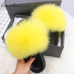 Real Fox Fur Slides For Women