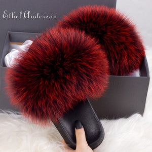 Real Fox Fur Slides For Women