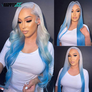 Ombre Sliver Blue Lace Front Wigs