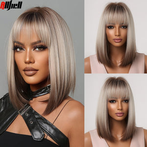 Short Straight Synthetic Wigs for Women Blonde to Brown