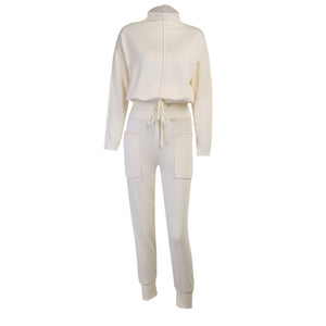 Spring Autumn Women's Solid Color Sport Set Long Sleeve High-neck Sweatshirt